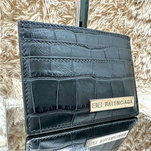 Balenciaga Black Croc-Embossed Card Holder